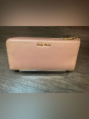 Miu Miu Studded Bow Crystal Embellished L-Zip Wallet